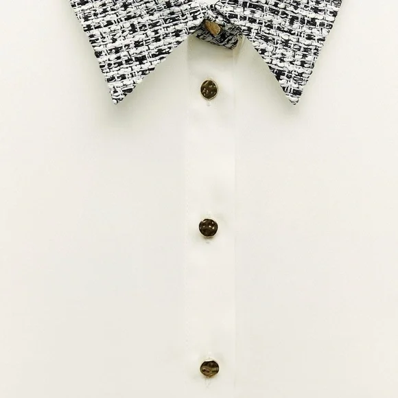 NWT Zara “MIXED SHIRT” Button Down Blouse - Picture 5 of 11